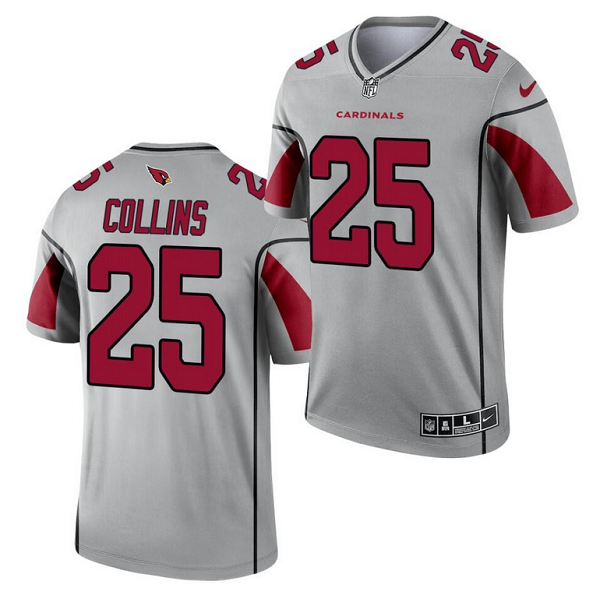 Men's Arizona Cardinals #25 Zaven Collins 2021 Silver Inverted Legend Stitched Jersey